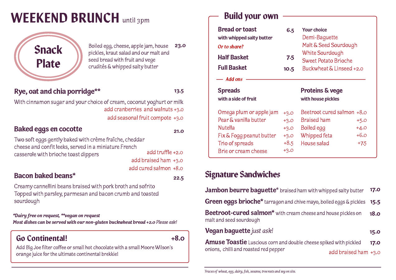 Weekend brunch menu Weekend brunch menu