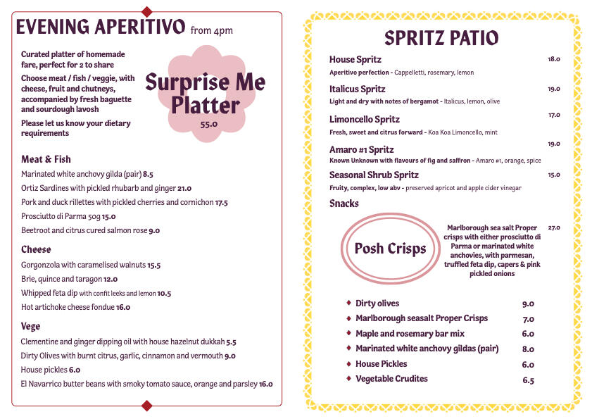 Weekend brunch menu